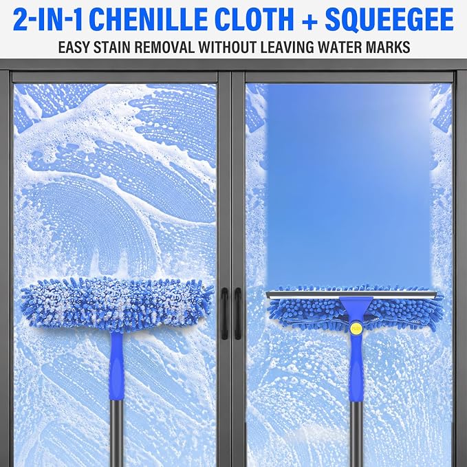Window Cleaning Kit with Bucket 3 Gallon, 2-in1 Window Squeegee with 79" Long Handle, Professional Window Washing Equipment Cleaner Tool for Home Outdoor Commercial Use