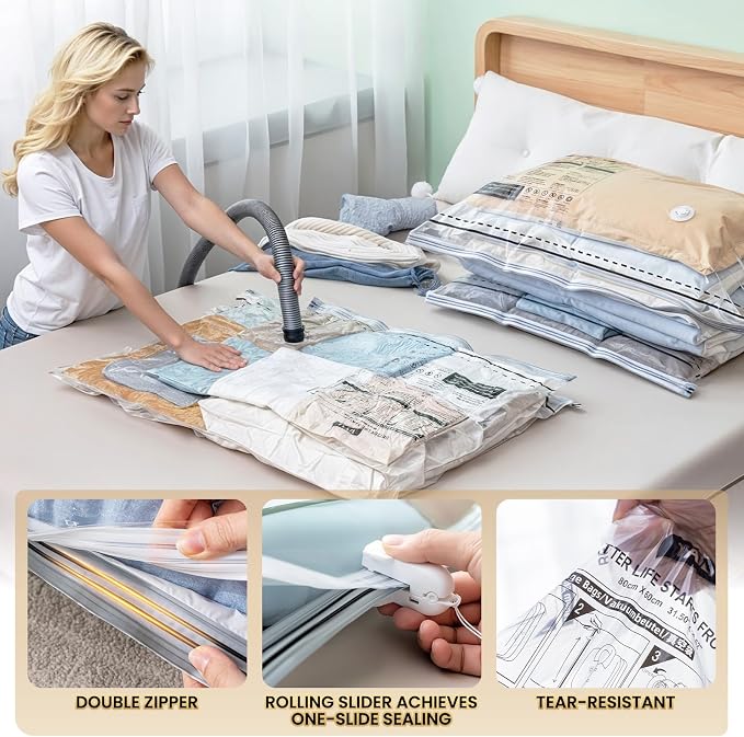 TAILI 10 Pack Jumbo Vacuum Storage Bags, 39x28 inch, LONG SIDE ZIP Vacuum Seal Bags for Clothing, Space Saver for Beddings, Comforters, Blankets, Pillows