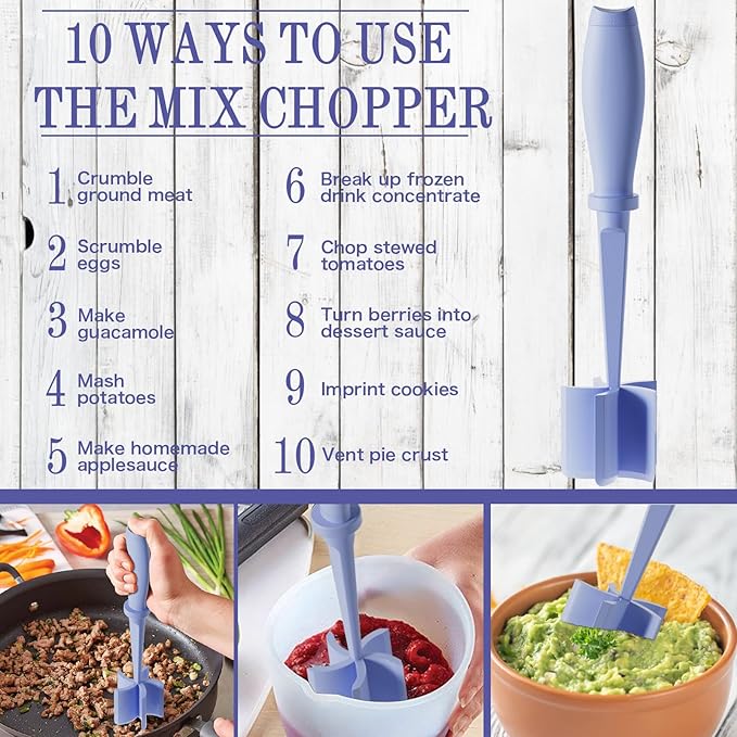 Meat Chopper, 5 Curve Blades Ground Beef Masher, Heat Resistant Meat Masher Tool for Hamburger Meat, Ground Beef, Turkey and More, Nylon Hamburger Chopper Utensil Non-scratch Utensils-Purple