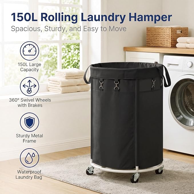 150L Large Capacity Rolling Laundry Basket Hamper with Wheels, Clothes hamper and Removable Bag for Home, Laundry Room, Bedroom, Bathroom, Apartment, Dorm