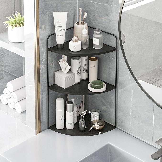 Forest Angle Bathroom Counter Organizer,Countertop Organizer,Vanity Organizers,Bathroom Storage,Bathroom Sink Caddy,Counter Shelf,Corner Counter,Corner Shelves(Black)