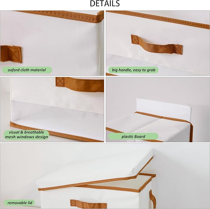 Closet Organizer and Storage, Large Oxford Fabric Storage Bins with Lid and Handle, Foldable and Stackable Baskets for Clothes, Towels, Nursery, Toys, Beige, 6 Pack