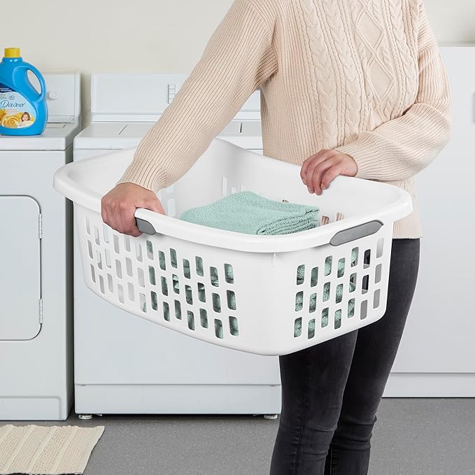 Sterilite HipHold Laundry Basket, Plastic Rectangle Clothes Hamper, 6 Pack | 1.5 Bushel Capacity, White, Bin with Comfort Grip Handles & Reinforced Rim