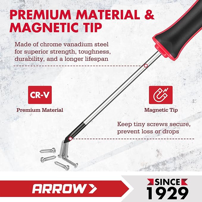 ARROW 5-Piece Precision Screwdriver Set with Pouch, Phillips, Slotted | Small Magnetic Screwdriver Set, Cr-V Steel, Non-Slip Grip, for Eyeglass, Watch, Computer, Laptop, Phone Repair