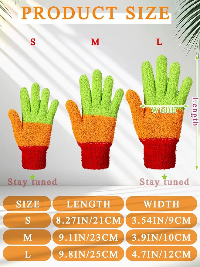 Patelai 3 Pairs Microfiber Plant Dusting Gloves Leaf Cleaning Gloves for Indoor Plants, Blinds, Furniture, House (Colorful,Medium)