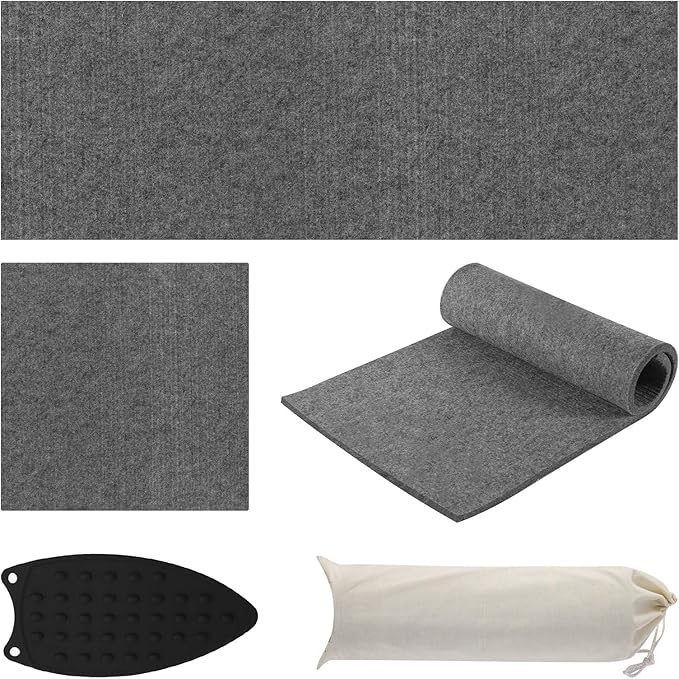 AiVeUao Wool Pressing Mat for Quilting(2 Pack) Includes 48" x17" and 9" x 9" mats, Portable Wool Ironing Mat, Quilting Ironing Pad for Quilter, Sewing, Quilting Supplies