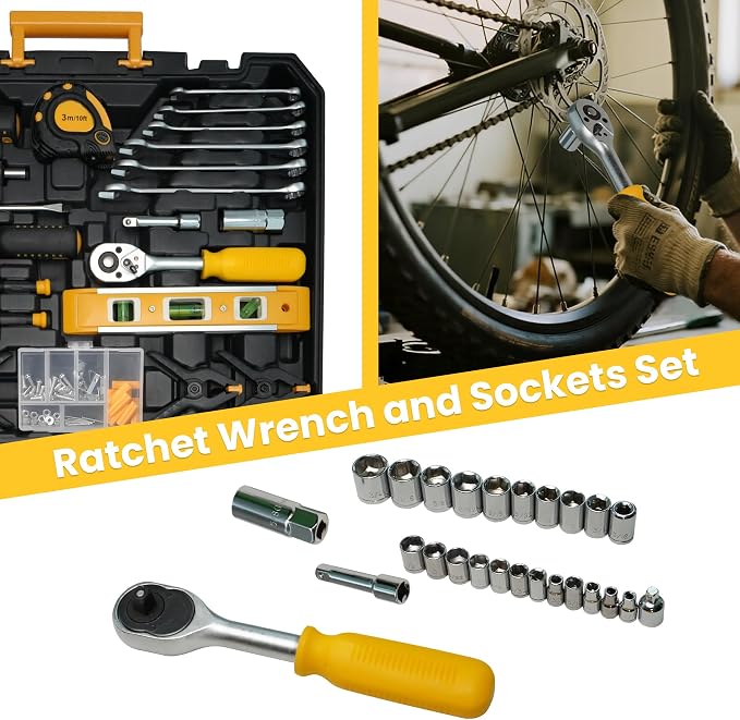 168-Piece Tool Set with Screwdrivers Ratchet Wrenches Tool Kit for Home | Tool Set with Socket Wrenches, Hand Saw, Hammer General Tool Kit for Dorm, Motorcycle, Plumbing Repairs