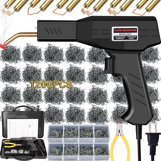 Plastic Welder Kit, 1200PCS Staples, Hot Stapler for Bumper Repair | 1200PCS Mixed Staples, Rust-Proof Stainless Steel, Portable Toolbox, Built-in LED, Ergonomic Grip, 5-Year Warranty, DIYers