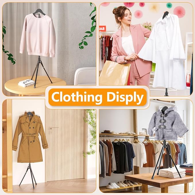 2 Pack Adjustable Shirt Display Stand 32-63 Inch, Foldable Clothing Display Stand Mannequin Torso for Retail Vendors, Multi-Use Steamer Rack Stand for Clothes Garment (2)