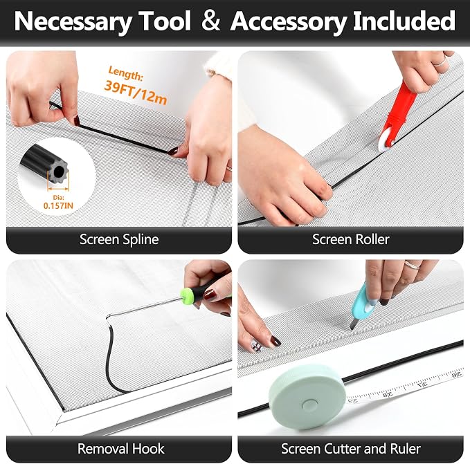 Secopad Window Screen and Screen Door Mesh Repair Kit, Grey, 48in x 177in | Replacement Tools Kit, Easy to Install, Extra Large, Durable Fiberglass, Pet and Kid Friendly, For Window Door Patio & Porch
