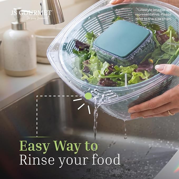 JS Gourmet Salad Spinner – 5.68L (24 Cup), BPA-Free Manual Vegetable Spinner with Strainer Basket, Durable Kitchen Gadget, Easy Spin Dryer Bowl for Lettuce, Fruits & Greens