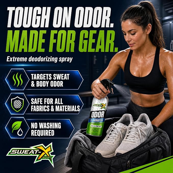 SWEATX Odor Eliminator Spray for Shoes and Clothes, Active Fresh, 8 fl oz | Certified Asthma and Allergy Friendly, Hypoallergenic and Unscented, Gentle on Sensitive Skin, For Activewear and Everyday