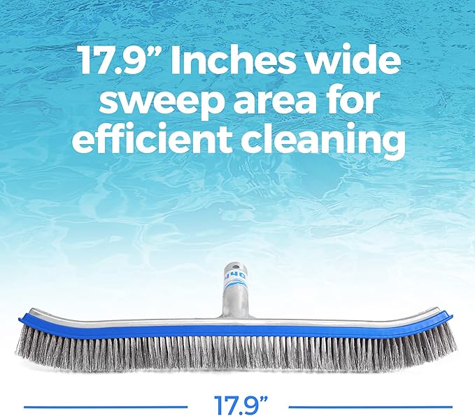 40 Heavy Duty Pool Brush - 18-inch Extra-Wide Metal Brush Head with Stainless Steel Wire Bristles & Curved Edges for Cleaning Pool Tiles, Walls, Floor, Steps - No use in Vinyl Liner-Fiberglass Pool