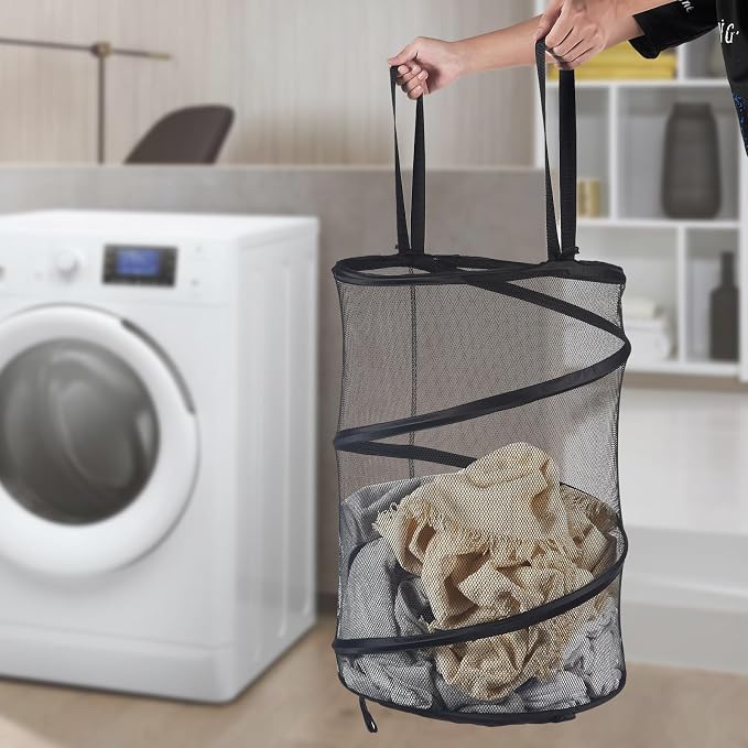 Seiritex 2Pcs Mesh Popup Laundry Hamper 115L Extra Large Collapsible Laundry Basket Foldable Clothing Storage Basket with Handles No Lid 26 H x 18 W x 18 L (Black)
