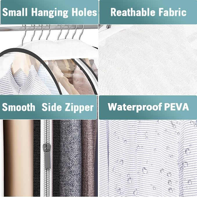 Liuoud Clear Garment Bag for Hanging Clothes 10” Gusseted, 50” Suit Bags for Open Closet Storage Plastic Clothes Cover for Coat, Dress, Shirts, Fur, Jacket, Wardrobe Protectors, 4 Pack