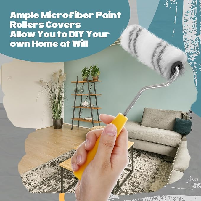 Leumoi 300 Pcs 4 Inch Mini Paint Roller Cover 1/2" Nap Small Microfiber Roller Covers Home Repair Tools House Household Supplies Kit (Gray, White)