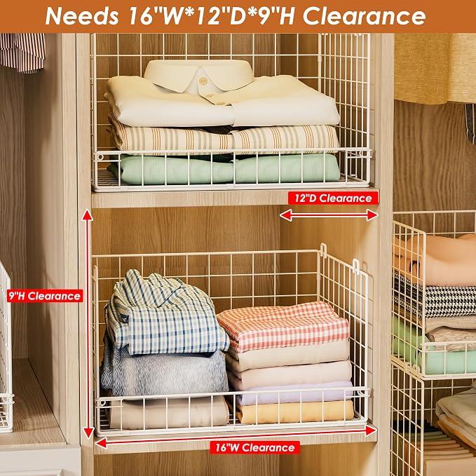Yociyoga 4-Tier Stackable Closet Organizers and Storage Basket, Foldable Closet Shelf Organizer System, Space-Saving Clothes Storage Drawer Organizer for Wardrobe, White ((Patent 30022416))