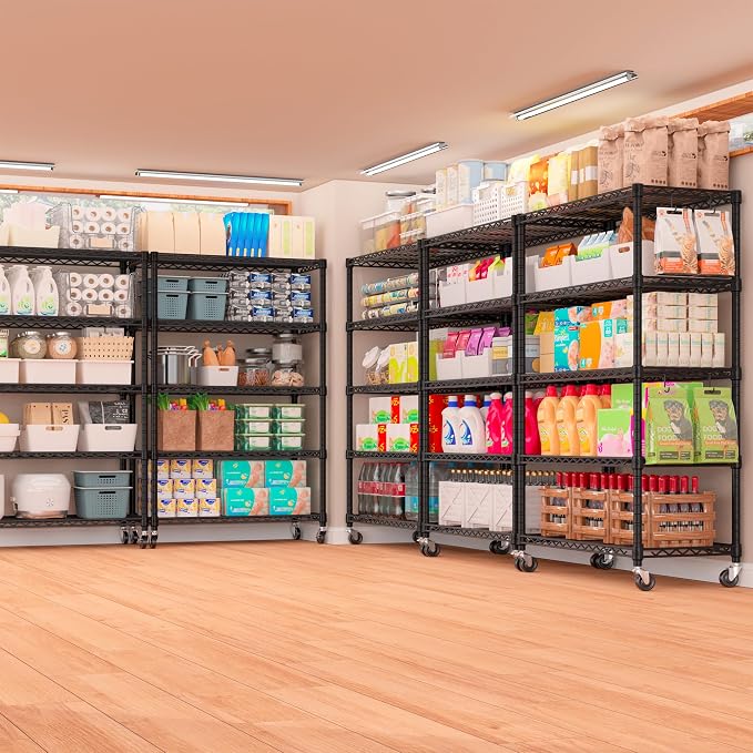 PrimeZone 36" W x 16" D x 79" H Wire Storage Shelves with Wheels, 5 Tier NSF Certified Heavy Duty Adjustable Kitchen Shelving Unit, Bakers Rack Organizer Rolling Metal Shelf for Garage Closet Pantry