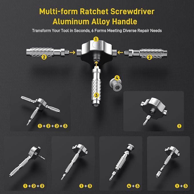 Upgraded 62 in 1 Magnetic Ratchet Screwdriver Set, 43 Bits & 10 Hex Sockets | T Handle Ratchet Screwdriver Set with Case Repair Tool Kit for Furniture, Bicycle, Electronics, Auto, DIY & Gift for Men