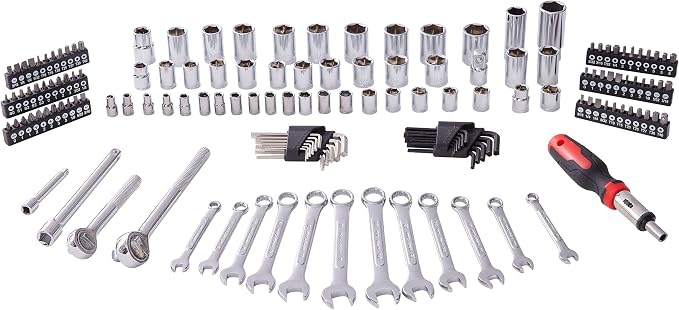 161-Piece Mechanics Tool Set with SAE Metric Sockets | Premium alloy steel full socket wrench kit. Professional automotive repair hand tool set for garage, car and truck