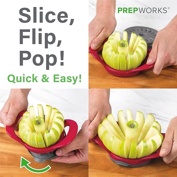 PrepWorks Apple Slicer and Corer, Attached Safety Cover, Cuts 16 Thin Apple Slices, Red