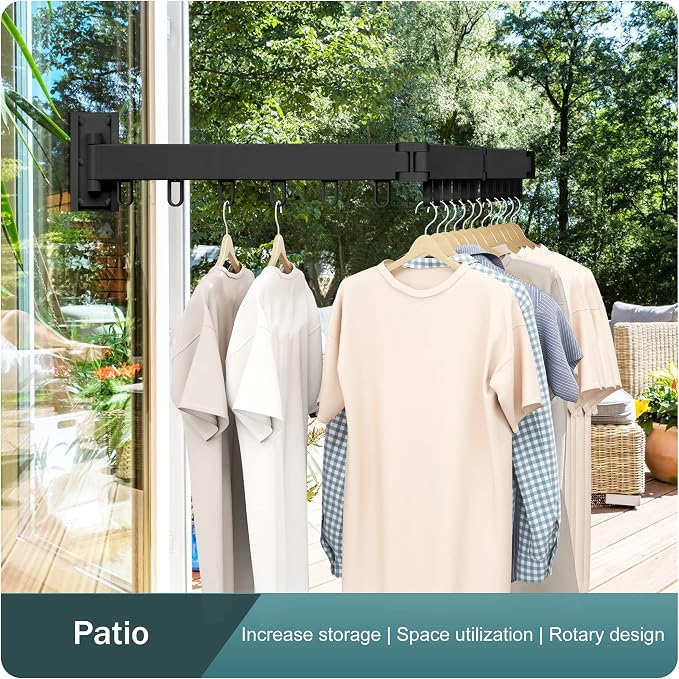 LIENAHU Clothes Drying Rack,Laundry Drying Rack,Clothes Rack Wall Mount,Wall Mounted Clothes Hanger Rack,Laundry Rack Folding,Retractable Clothing Rack,Collapsible Clothes Hanging Rack(Loop,Black)