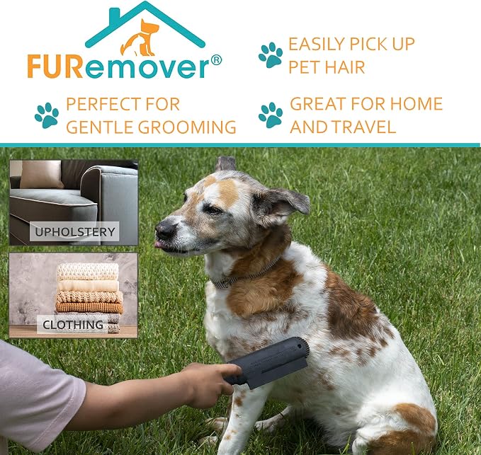 FURemover Plus Pet Hair Rubber Brush with Squeegee, Easily Remove Fur & Lint from Clothing, Carpets & Furniture, Gently Groom Dogs and Cats Wet or Dry, Black, (Pack of 12)