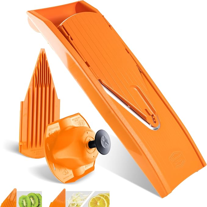 Börner Mandoline Slicer V1 (Basis Set) • V-Slicer with 2 Inserts & Fruit Holder • Adjustable Kitchen Slicer for Vegetables & Fruits • Vegetable Cutter • 3 Thickness Settings • Color: Orange