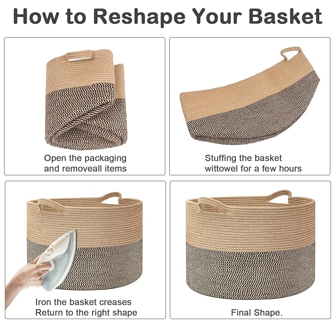 90L Extra Large Blanket Basket,Woven Rope Laundry Basket-Mix Brown | Collapsible Nursery Storage Bin with Sturdy Handles, Organizes Clothes, Toys and Pillows for Living Room, Bedroom, Bathroom