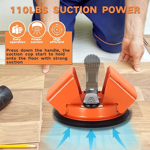 REXBETI Floor Gap Fixer Tool, Plank Gap Repair Kit, Heavy Duty Suction Cup | Double 45° Widened Striking, 12Pcs Sticky Pads, Laminate Flooring Tool, Fixer Laminate/Vinyl Flooring/Hardwood/LVP