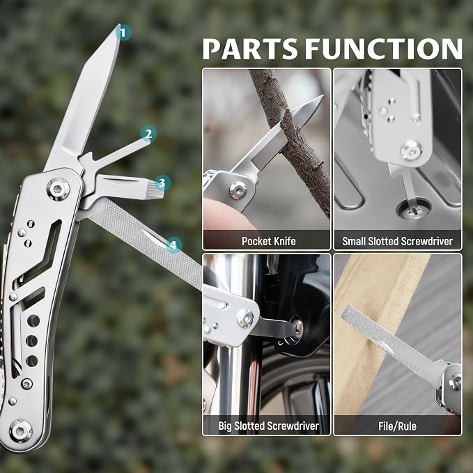 Leopcito 14-In-1 EDC Multitool Pliers, Stainless Steel Multi Pliers, Pocket Knife, Bottle Opener, Screwdriver with Pouch for Survival and Camping