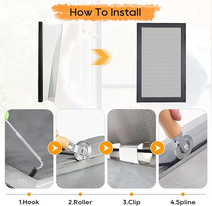 King&Charles Window Screen Door Mesh,48”x118” Black for Window&Door Replace | Screen Repair Kit,Fiberglass-Durable & Visibility & Cuttable & Washble, Easy to Install/DIY for Patio & RV