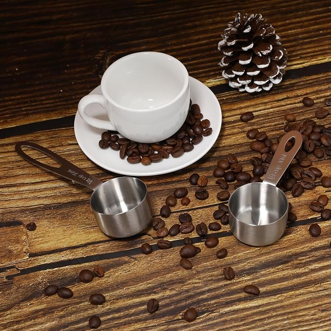 2 Tbsp Measuring Scoop Set, Stainless Steel Coffee Scoop with Long & Short Handle, 30ml Metal Measuring Spoon for Ground Coffee, Protein Powder, Baking, 1/8 Cup, 2 Pack