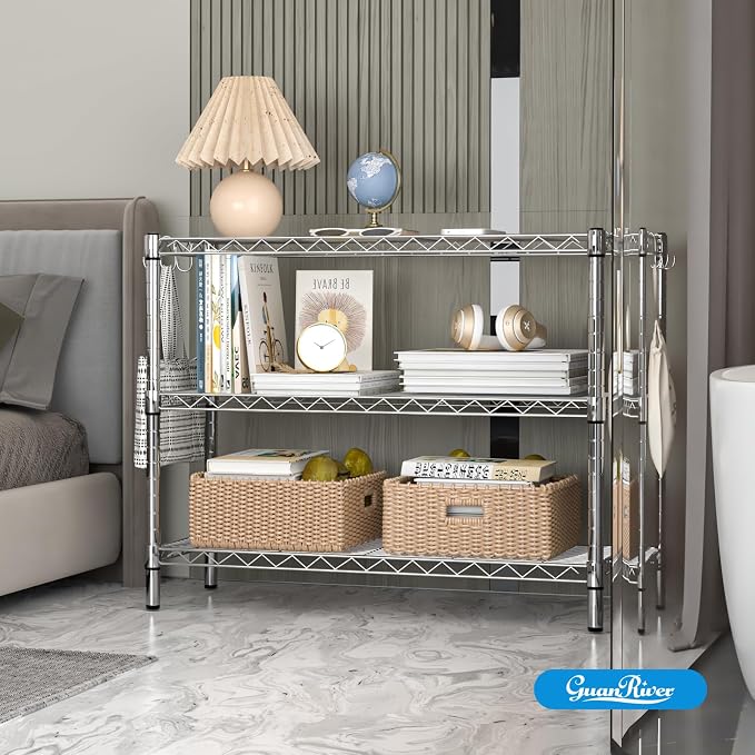 Guan River 3-Shelf Adjustable Metal Wire Shelving,Chrome,36"L x 14"W x 30"H | Height Adjustable,Sturdy and Durable,Storage Sehlf Display Rack for Office,Kitchen,Bedroom,Bathroom,Garage