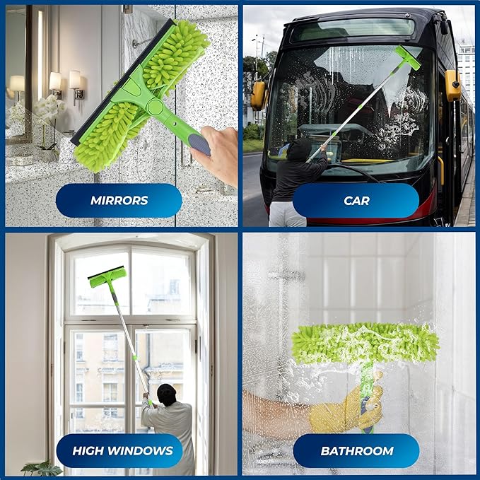 DSV Standard 62” Professional Window Squeegee for Window Cleaning, 2 in 1 Rotatable Window Cleaning Squeegee Kit with Extension Pole, Window Cleaning Tool for Indoor/Outdoor High Windows, Home, Car