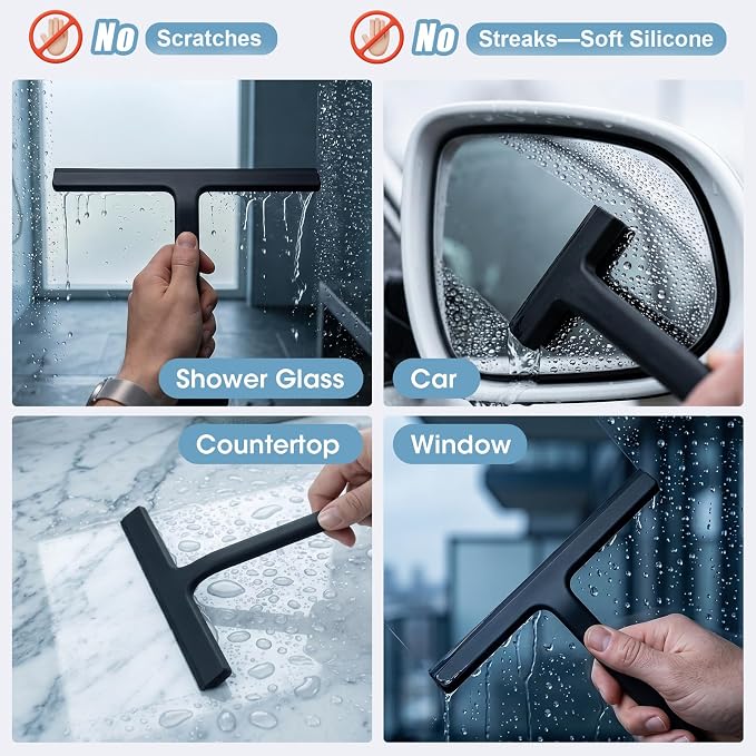 Shower Squeegee for Glass Doors,8.6Inch All-One-Piece Silicone Squeegee for Shower Glass with Mobile Hook,Household Window Mirror Squeegee,for Cleaner Bathroom, Window,Glass, Kitchen, Tile Wall, Car