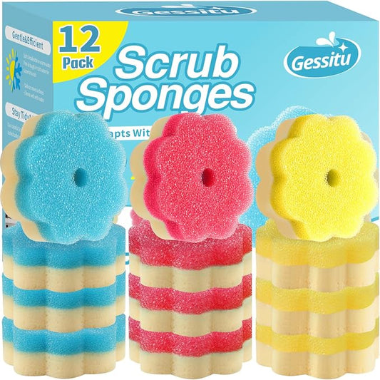 12 Count Scrub Sponges for Dishes, Dual-Sided Temperature-Responsive Scrubber, Reusable Non-Scratch Multipurpose Cleaning Supplies for Kitchen Bathroom & Home Use