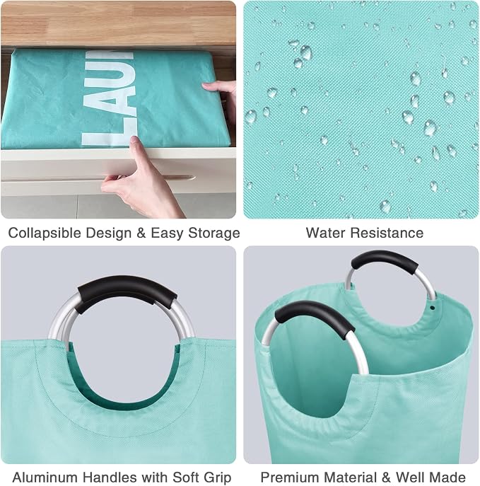 Extra Large Laundry Basket, Big Laundry Hamper Bag Handles, 130L Light Blue | Freestanding Tall Dirty Clothes Hamper, Collapsible and Portable Laundry Bin for Dorms and Bedrooms, Thick, Sturdy Fabric