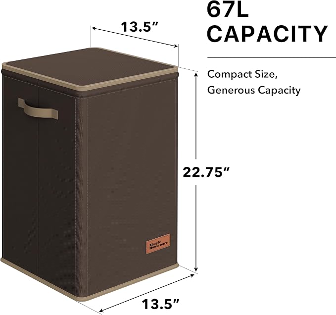 Simple Houseware Foldable Laundry Hamper Basket with Lid and Bag, Brown | Heavy Duty 600D Polyester, Water-Resistant Surface