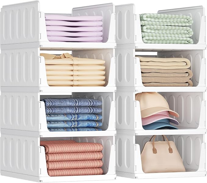 Lifewit 8 Pack Stackable Closet Organizers and Storage Basket for Clothes, Plastic Sweater Storage Bins for Wardrobe, Multifunctional Pants Organizer for RV, Pantry, Kitchen, Dorm, 16.5" Depth