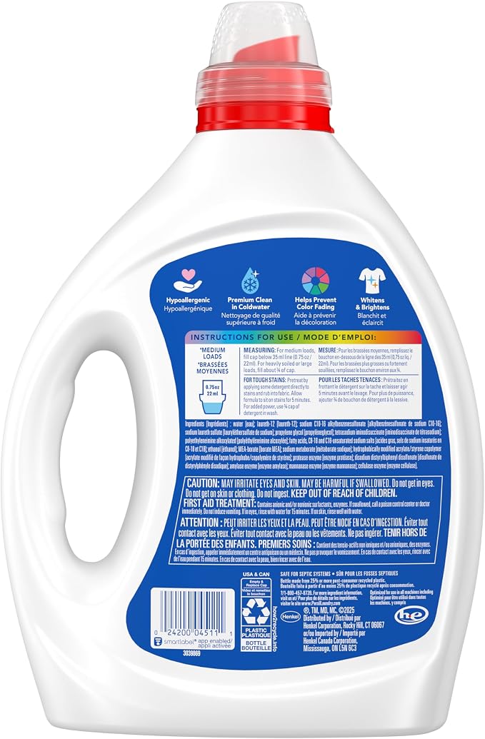 Persil Free & Sensitive Liquid Laundry Detergent, 110 Loads, 82.5 Fl Oz | Deep Clean & Care, Unscented Dye Free, Hypoallergenic for Sensitive Skin, Ultra Concentrated, HE Safe, All Water Temperatures