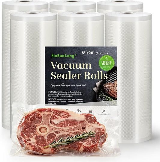 Vacuum Sealer Bags 6 Rolls 8"x20' Freezer Bags, 120Feet | Commercial Grade, BPA Free, Customized Size, Sous Vide Cooking, Puncture Prevention, Kitchen Essentials, Kitchen Gadgets