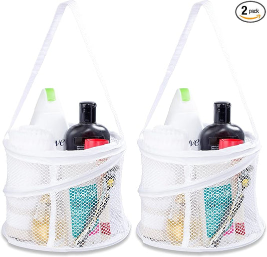 Handy Laundry Foldable Shower Caddy - Collapsible, Portable, Drainage Hole, Carry Handle, Large Compartments, Great Organizer for Camp, Travel, Gym, and Dorm (White) (Pack of 2)