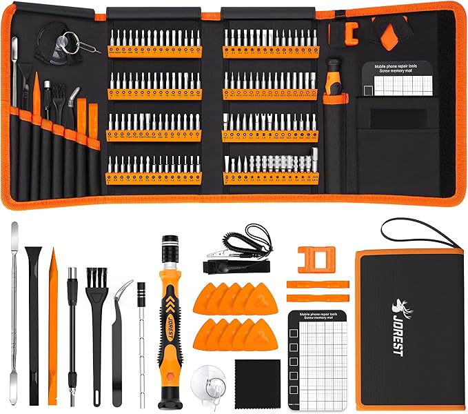 JOREST 145 in 1 Precision Screwdriver Set, Professional Repair Tool Kit for Electronics, Laptop, iPhone, PC, MacBook, Nintendo, Xbox, PS5, with Anti Static Wrist Strap, Ideal Gifts for Men