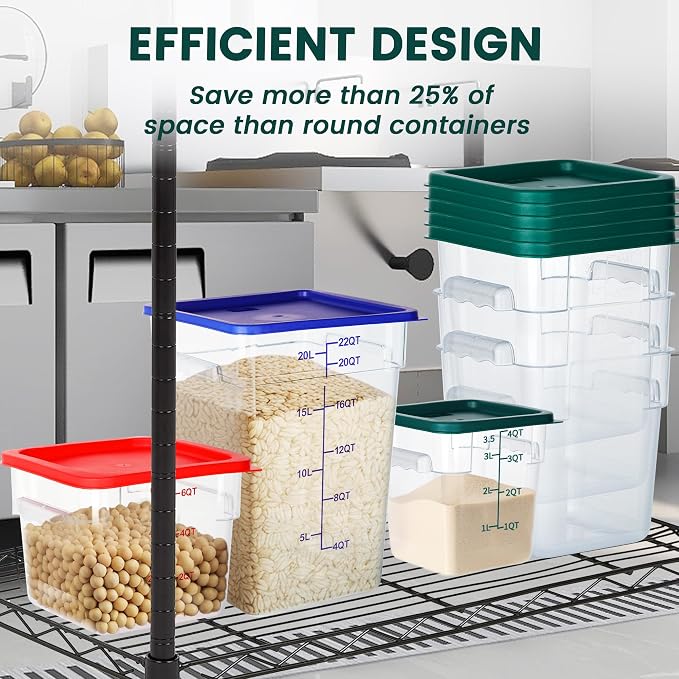 BIEAMA 4 Pack Food Storage Containers with Lids, 4 Quart Square Commercial Food Containers, NSF, Polycarbonate, Clear