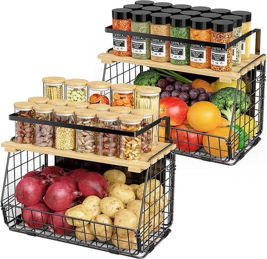 Magnetic Shelf for Fridge with Lid: 2 Pack Fruit Potato and Onion Storage Bin - Magnetic Spice Rack for Refrigerator & Kitchen Counter - Pantry Organizers and Storage