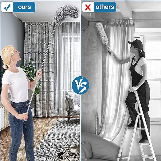 Microfiber Feather Duster, Duster with Extension Pole 30-100 Inches,Ceiling Fan Cleaner Duster Retractable Gap Dust Brush Cleaner for Cleaning Cobweb,High Ceiling,Blinds, (Dark Gray) | Ceiling Fan Cleaner Duster Retractable Gap Dust Brush Cleaner for C...