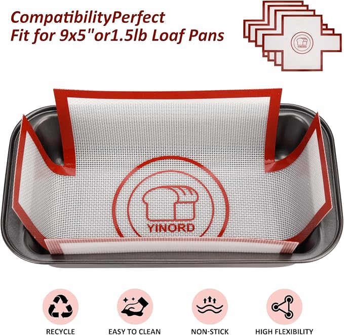 2pcs Reusable Loaf Pan Liners for Baking Bread 9x5" 9.5x5" or 1.5lb Loaf Pans，Silicone Bread Mat，Non-Stick, Easy to Clean (Economy)