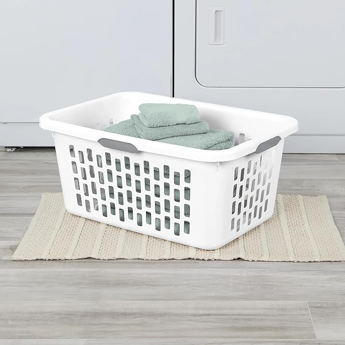 2-Bushel Plastic Laundry Hamper with 4 Ergonomic Handles – BPA-Free, Spacious Design for Household Use, White