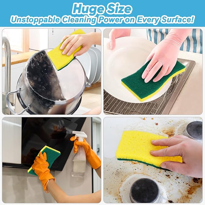 AIDEA XL Scrub Sponges Kitchen 6Count, Heavy Duty Sponges for Dishes | Extra Large Sponges for Kitchen, Cleaning Sponge Safe for Non-Coated Cookware, Cleaning Power for Bathroom, Household